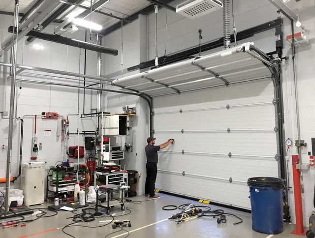 Medina Garage Door Repair certified technician performing commercial door repair at a Medina business facility