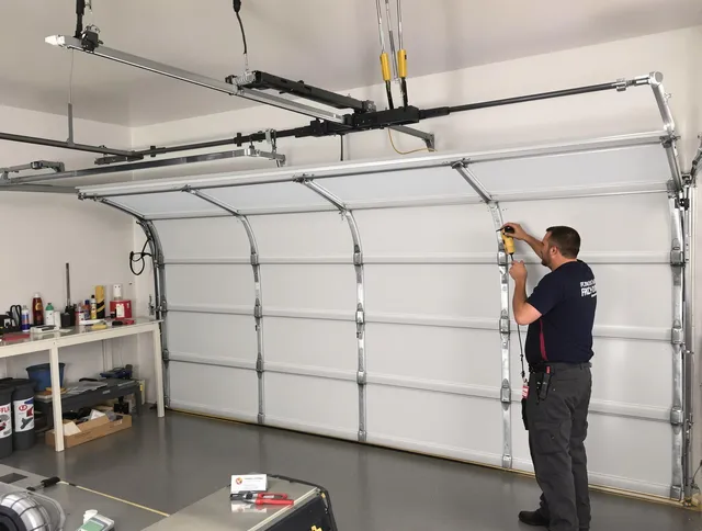 Medina Garage Door Repair certified technician performing overhead door system repair in Medina