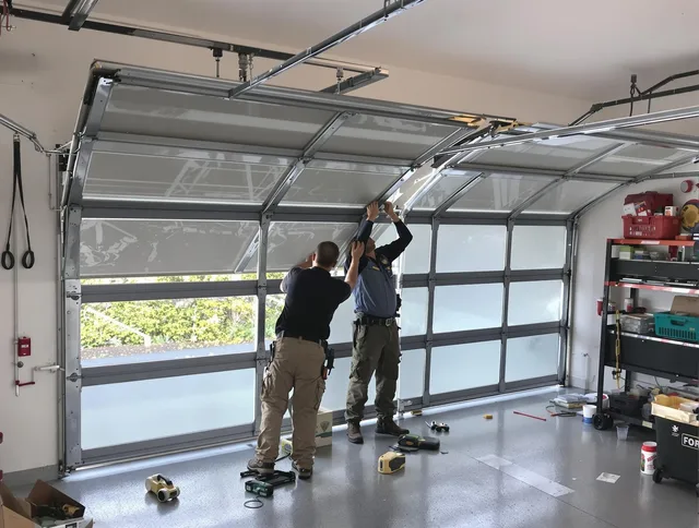 Medina Garage Door Repair expert performing precise panel replacement on Medina garage door